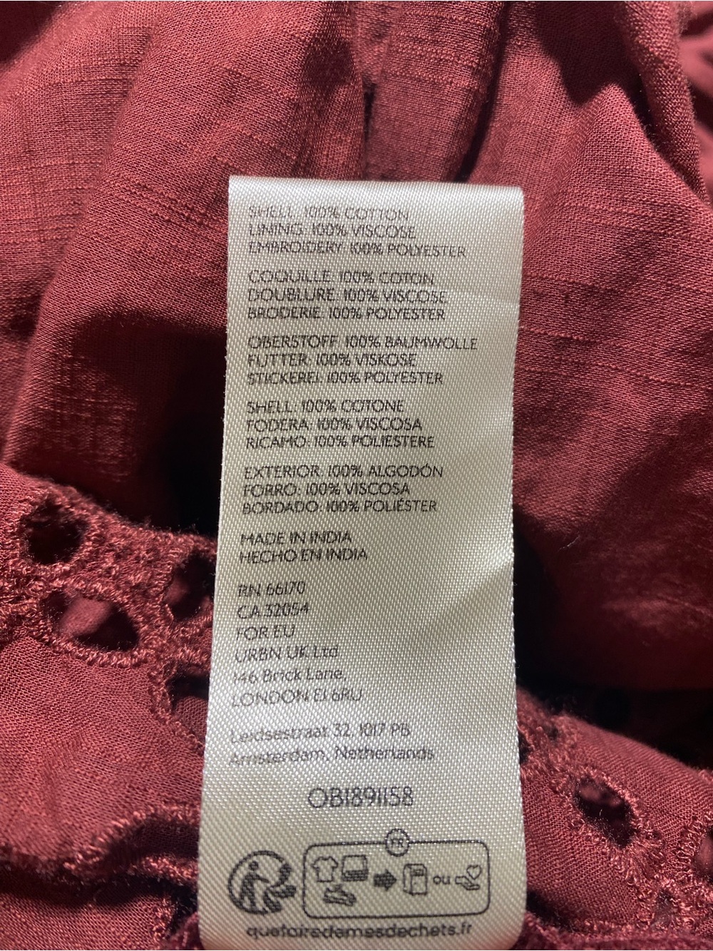 Free People “The Perfect Storm” Midi Dress Eyelet Smocked Cotton Burgundy Size L - Picture 11 of 11